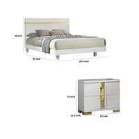 Queen Bedroom Set, White, Gold Wood, 3 Piece Set with 2 Nightstands