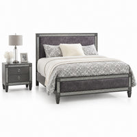 Queen Bedroom Set, Gray, Nickel Wood, 2 Piece Set with Nightstand