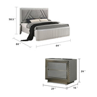 Queen Bedroom Set, Gray, Silver Wood, 2 Piece Set with Nightstand