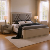 Queen Bedroom Set, Gray, Silver Wood, 2 Piece Set with Nightstand