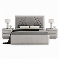 Queen Bedroom Set, Gray, Silver Wood, 3 Piece Set with 2 Nightstands