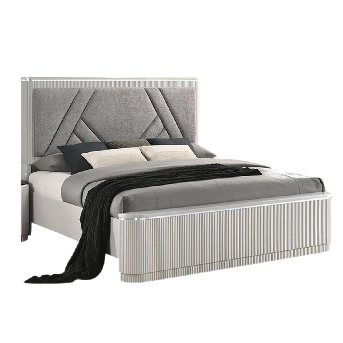 Queen Bedroom Set, Gray, Silver Wood, 3 Piece Set with 2 Nightstands