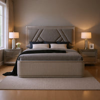 Queen Bedroom Set, Gray, Silver Wood, 3 Piece Set with 2 Nightstands