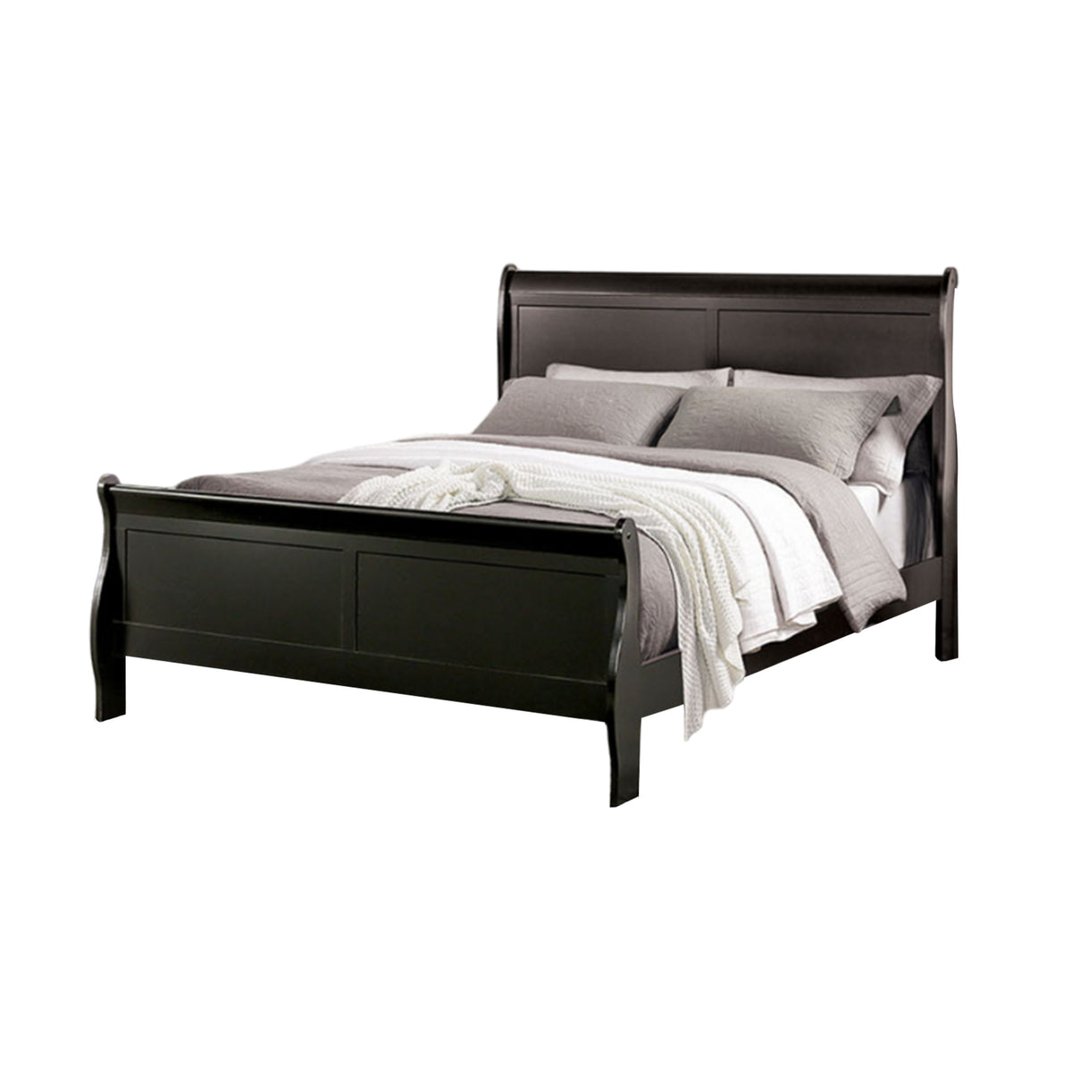 Queen Bedroom Set, Black, Nickel Wood, 2 Piece Set with Nightstand
