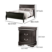 Queen Bedroom Set, Black, Nickel Wood, 2 Piece Set with Nightstand