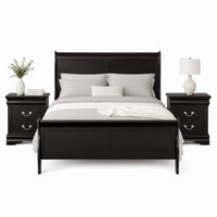 Queen Bedroom Set, Black, Nickel Wood, 3 Piece Set with 2 Nightstands