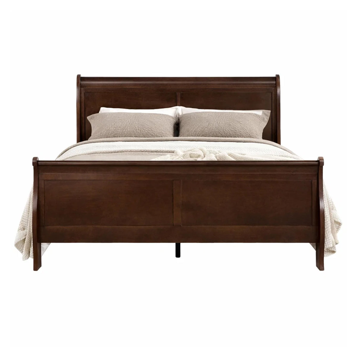 Queen Bedroom Set, Cherry Brown, Bronze Wood, 2 Piece Set with Nightstand