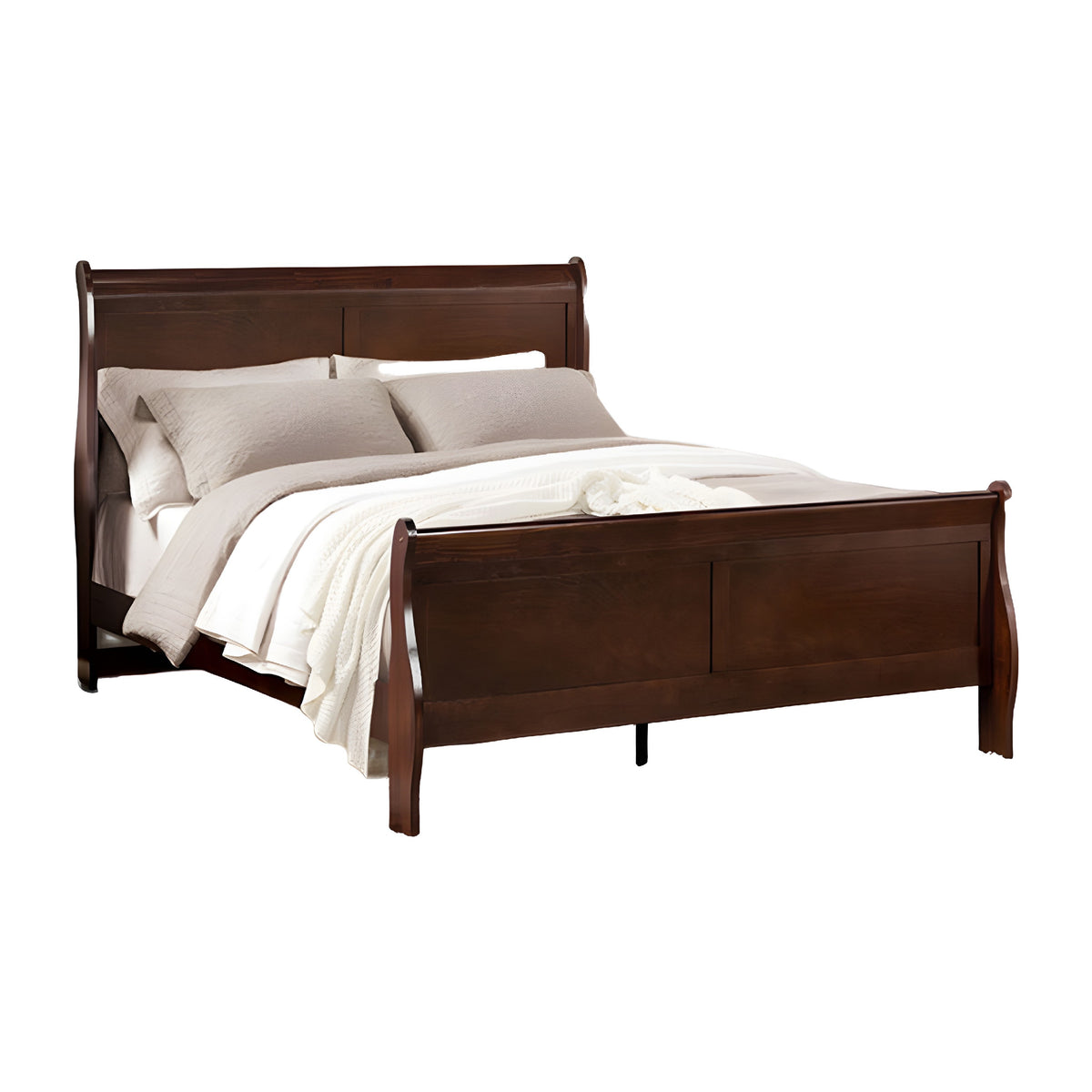 Queen Bedroom Set, Cherry Brown, Bronze Wood, 3 Piece Set with 2 Nightstands