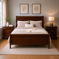 Queen Bedroom Set, Cherry Brown, Bronze Wood, 3 Piece Set with 2 Nightstands
