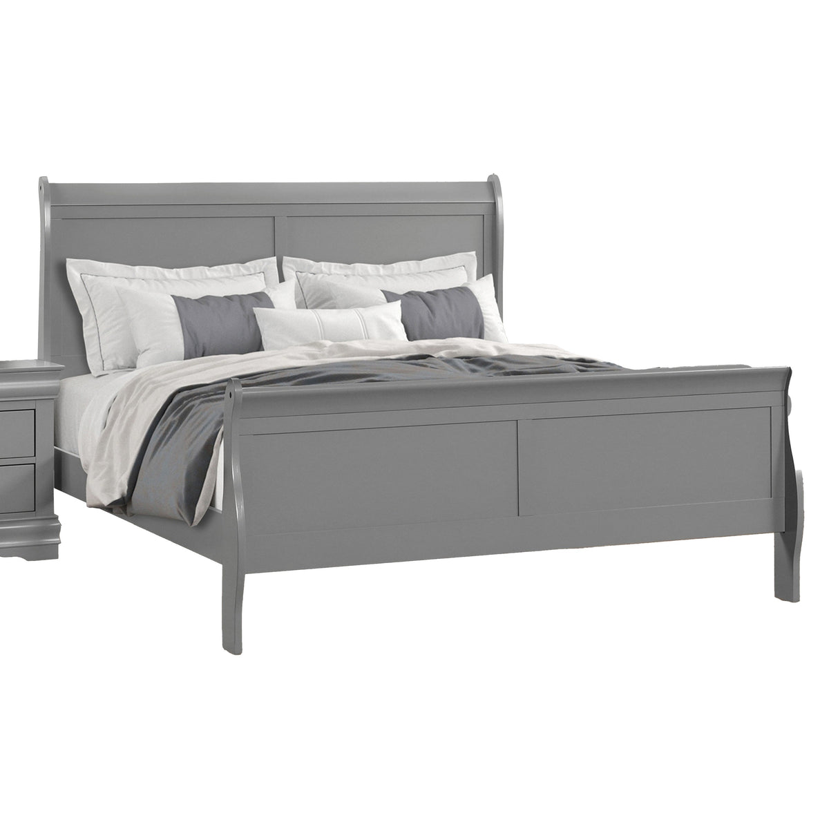 Queen Bedroom Set, Gray, Nickel Wood, 2 Piece Set with Nightstand