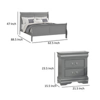 Queen Bedroom Set, Gray, Nickel Wood, 2 Piece Set with Nightstand