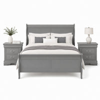 Queen Bedroom Set, Gray, Nickel Wood, 3 Piece Set with 2 Nightstands