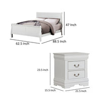 Queen Bedroom Set, White, Nickel Wood, 2 Piece Set with Nightstand