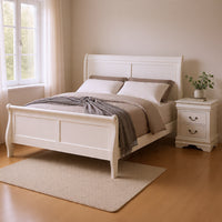 Queen Bedroom Set, White, Nickel Wood, 2 Piece Set with Nightstand
