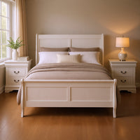 Queen Bedroom Set, White, Nickel Wood, 3 Piece Set with 2 Nightstands
