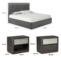 Queen Bedroom Set, Ash Gray, Chrome Wood, 3 Piece Set with 2 Nightstands