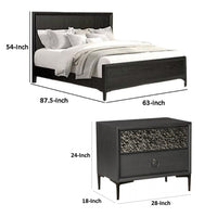 Queen Bedroom Set, Espresso Brown, Silver, Black Wood, 2 Piece Set with Nightstand