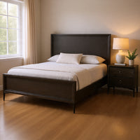 Queen Bedroom Set, Espresso Brown, Silver, Black Wood, 2 Piece Set with Nightstand