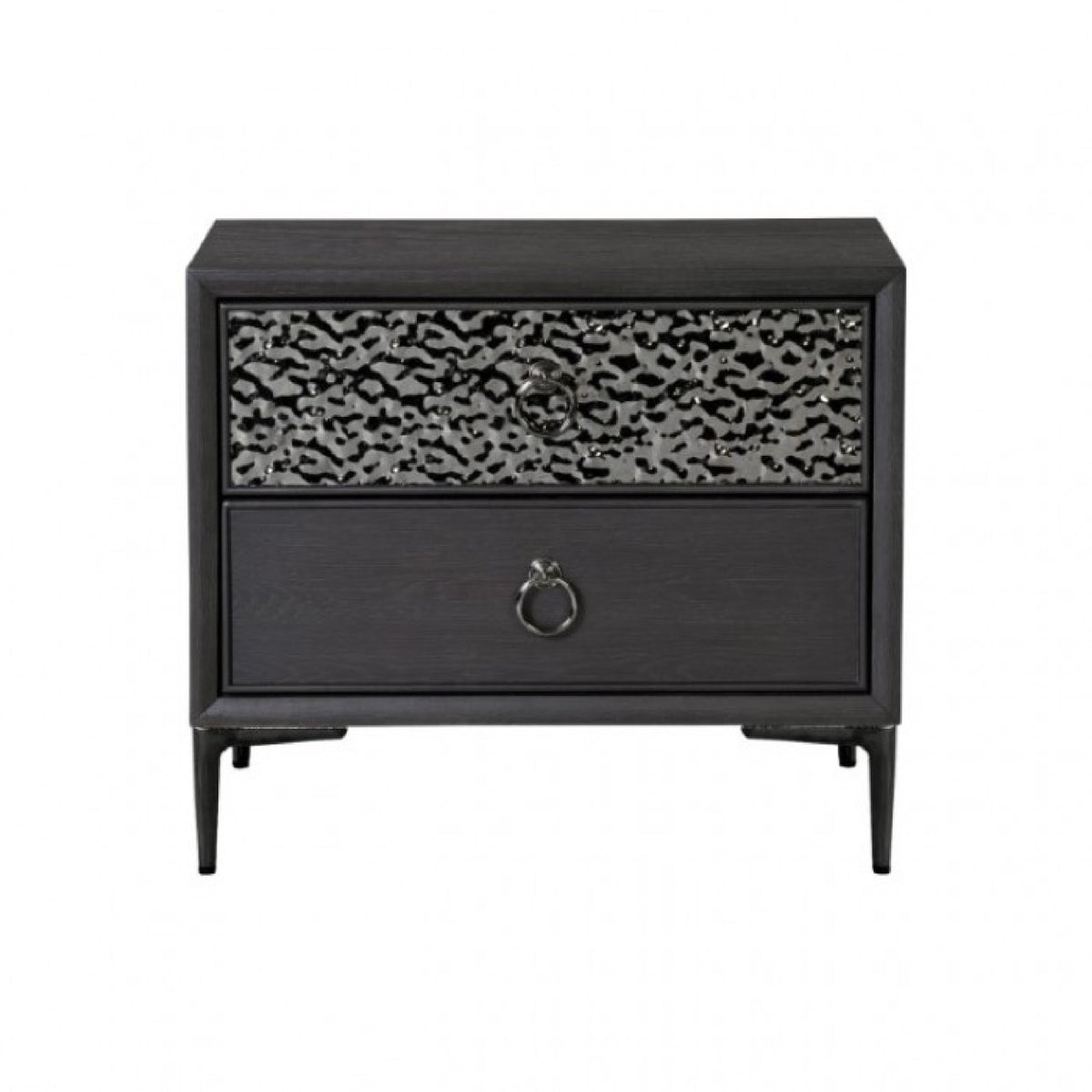 Queen Bedroom Set, Espresso Brown, Silver, Black Wood, 3 Piece Set with 2 Nightstands