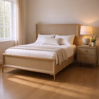 Queen Bedroom Set, Natural Oak Brown, Silver, Champagne Wood, 2 Piece Set with Nightstand