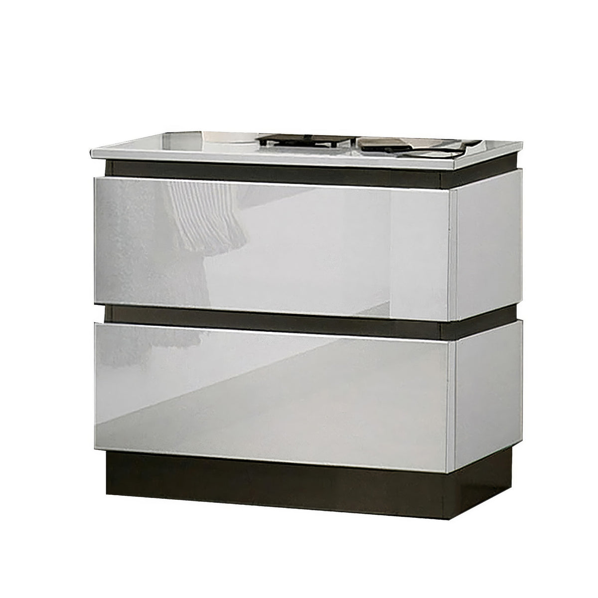 Queen Bedroom Set, White, Metallic Gray Wood, 2 Piece Set with Nightstand