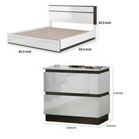 Queen Bedroom Set, White, Metallic Gray Wood, 2 Piece Set with Nightstand