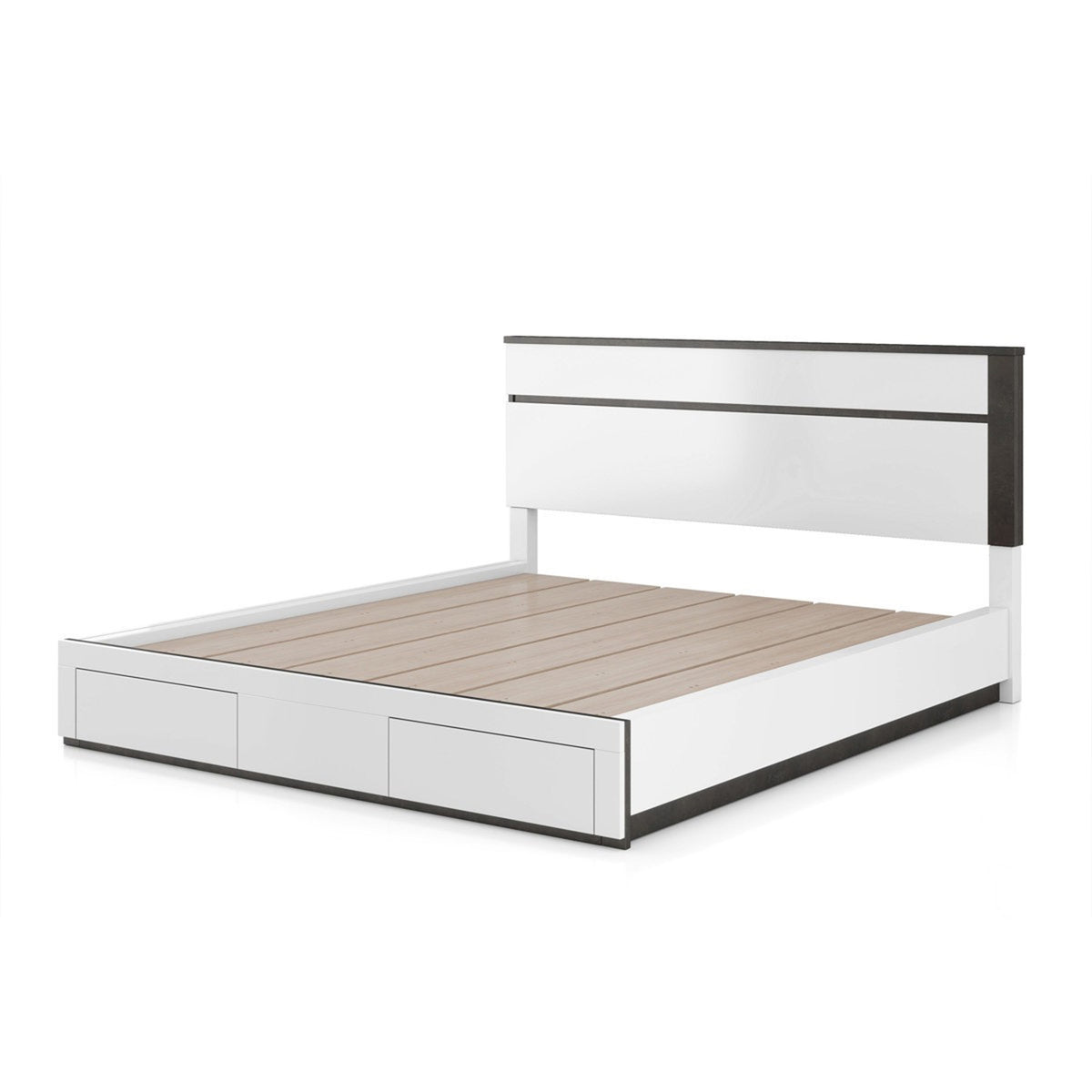 Queen Bedroom Set, White, Metallic Gray Wood, 3 Piece Set with 2 Nightstands