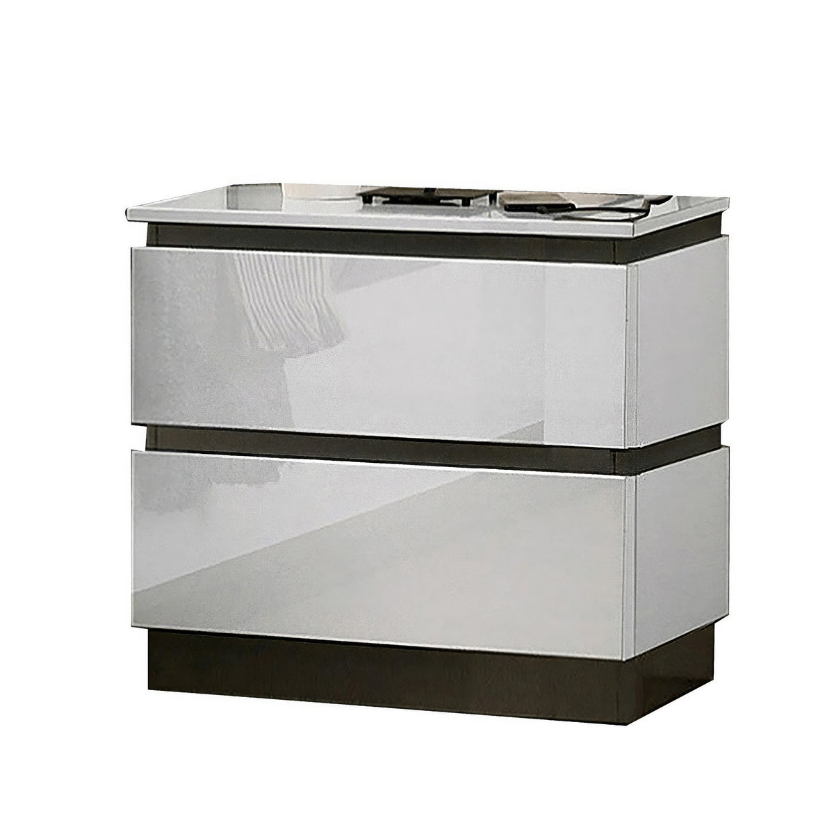 Queen Bedroom Set, White, Metallic Gray Wood, 3 Piece Set with 2 Nightstands