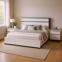 Queen Bedroom Set, White, Metallic Gray Wood, 3 Piece Set with 2 Nightstands