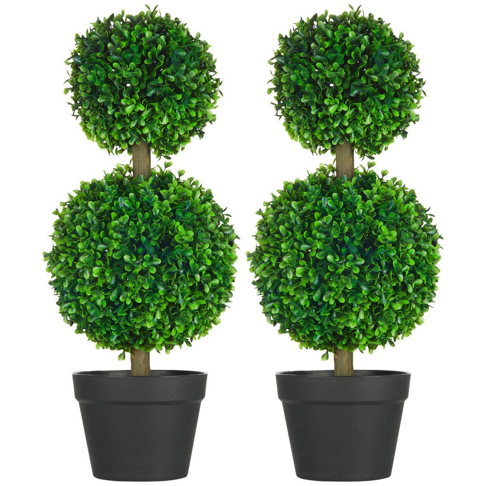 Lesli Double Ball Boxwood Topiary Trees, Set of 2, Green 24 Inch - BM354405