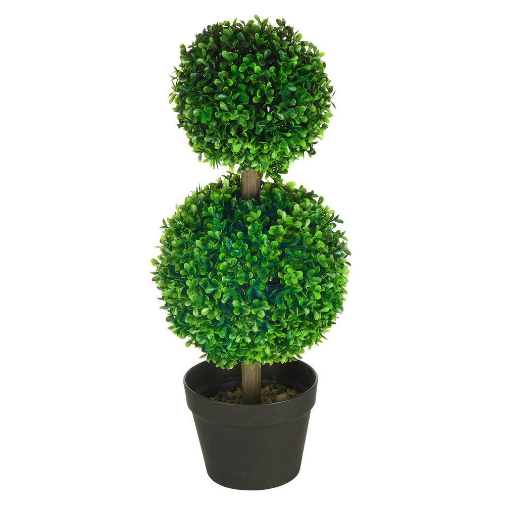 Lesli Double Ball Boxwood Topiary Trees, Set of 2, Green 24 Inch - BM354405