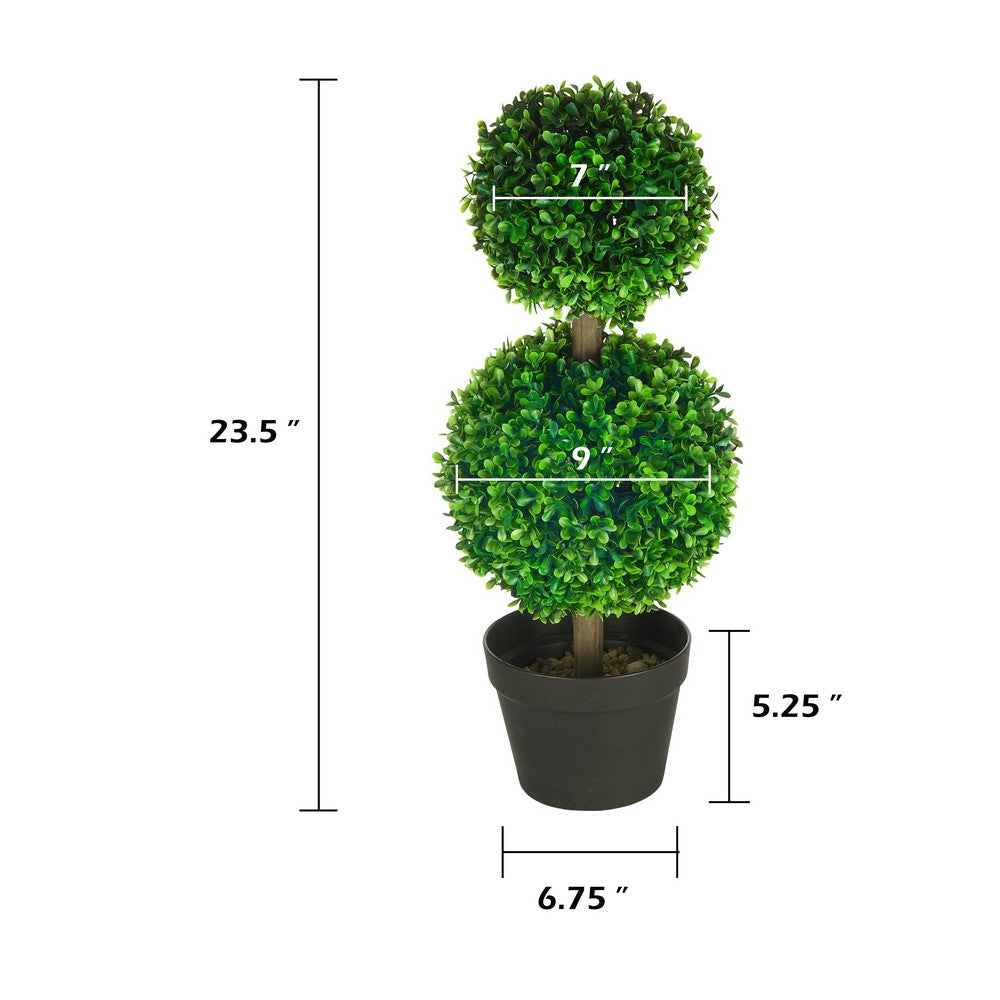 Lesli Double Ball Boxwood Topiary Trees, Set of 2, Green 24 Inch - BM354405