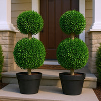 Lesli Double Ball Boxwood Topiary Trees, Set of 2, Green 24 Inch - BM354405