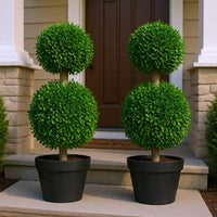 Lesli Double Ball Boxwood Topiary Trees, Set of 2, Green 24 Inch - BM354405