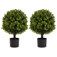 Yana Boxwood Topiary Tree with Pot, Set of 2, Green Poly Silk 22 Inch - BM354408