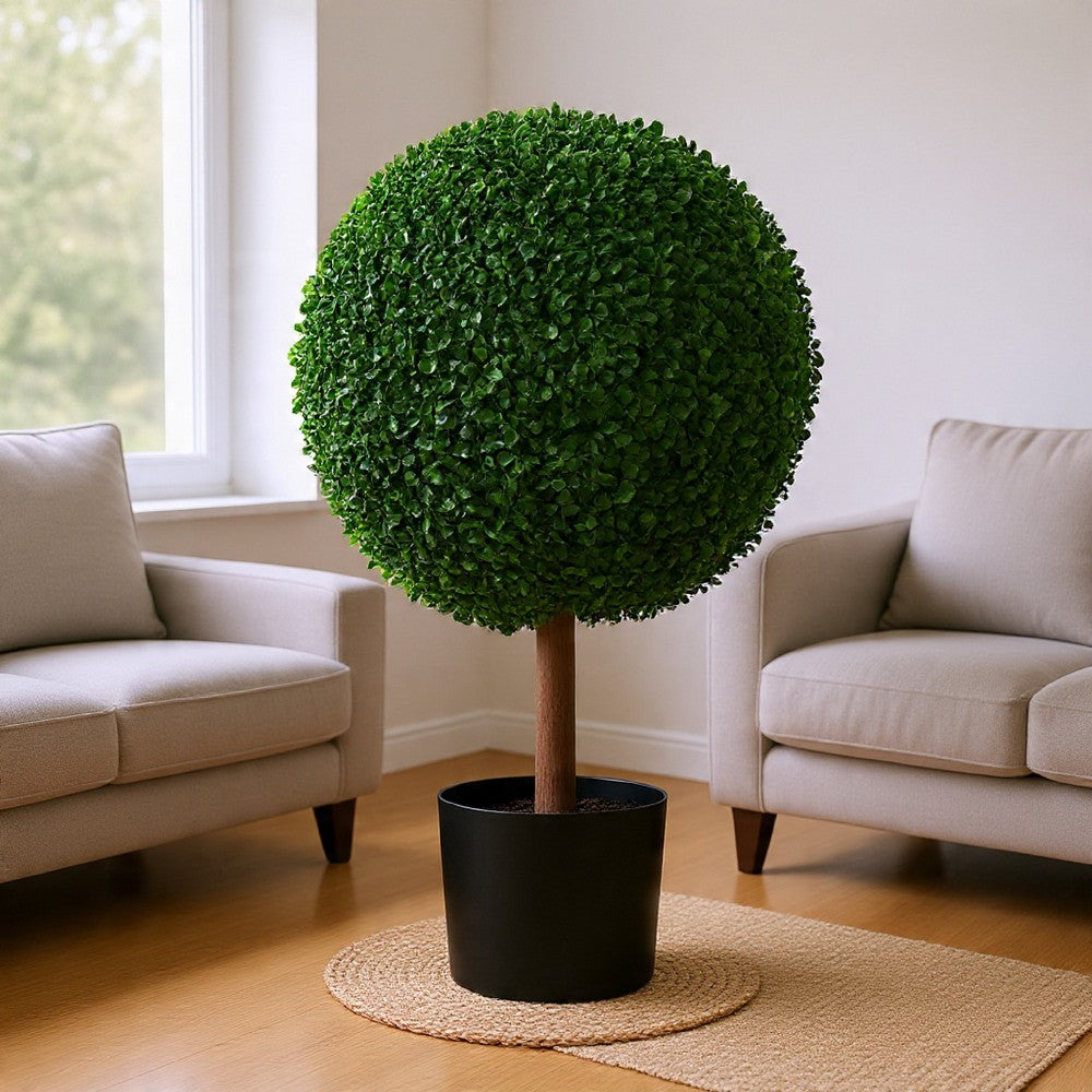 Yuko Artificial Boxwood Ball Topiary Tree with Black Pot, Lifelike 24 Inch - BM354456