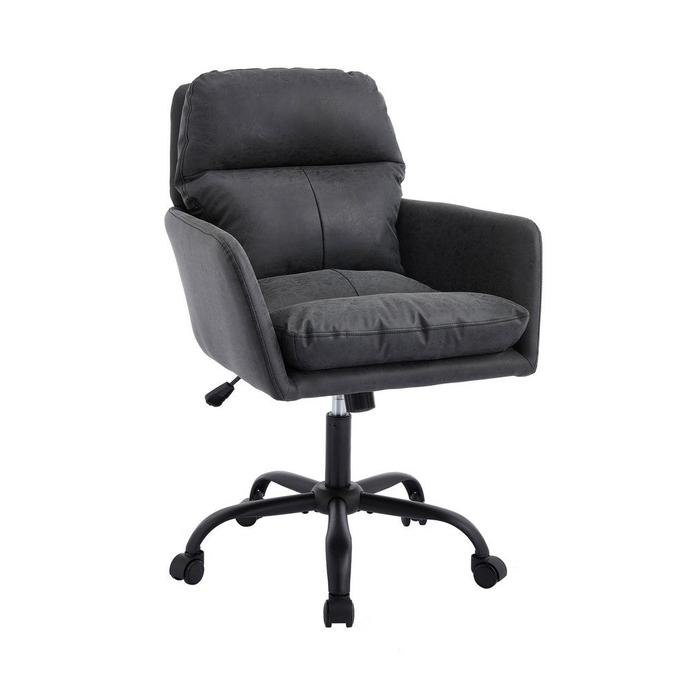 Limz Swivel Office Chair, Adjustable Height, Foam Fill Black Faux Leather