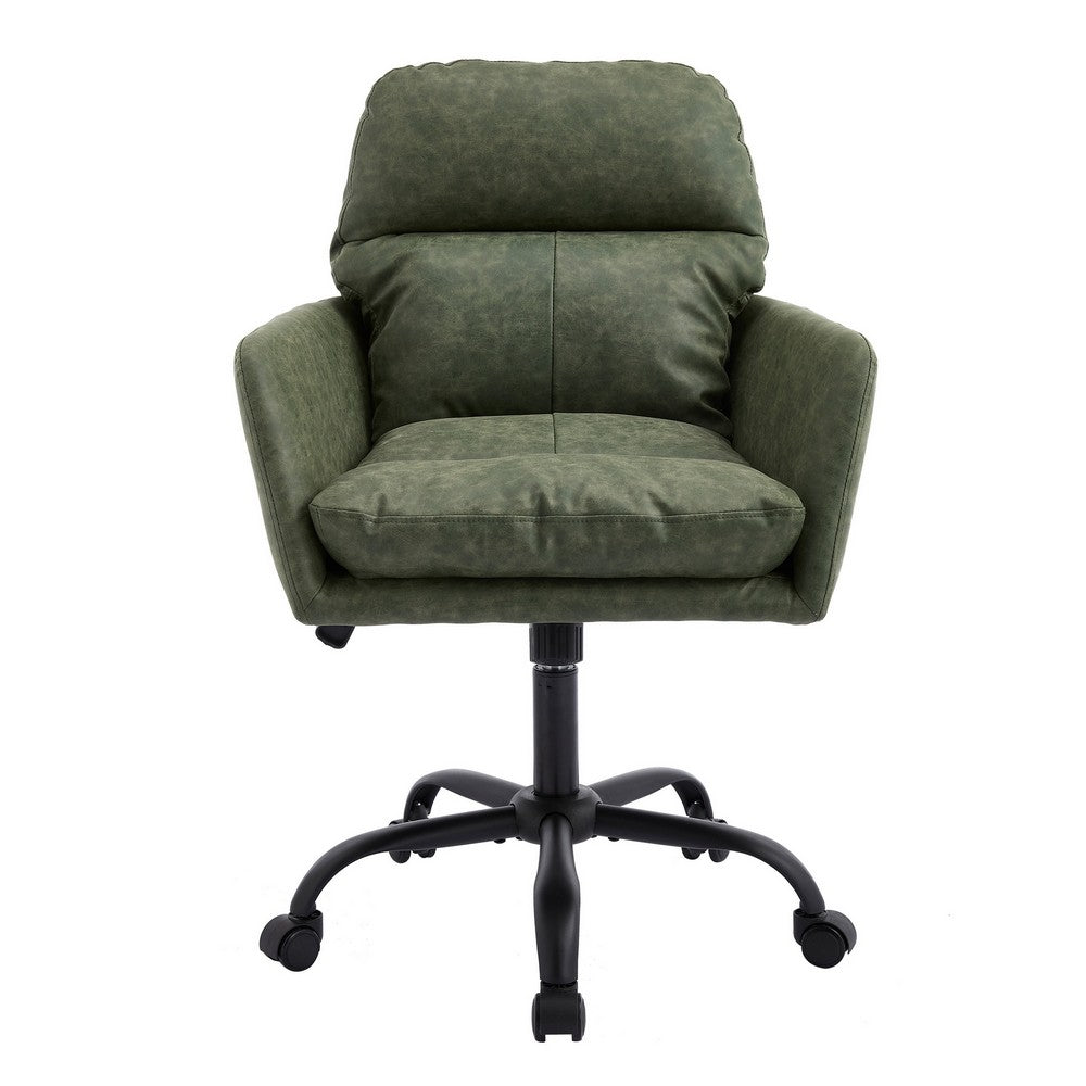 Limz Swivel Office Chair, Adjustable Height, Foam Fill Green Faux Leather