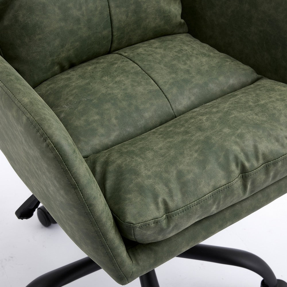 Limz Swivel Office Chair, Adjustable Height, Foam Fill Green Faux Leather