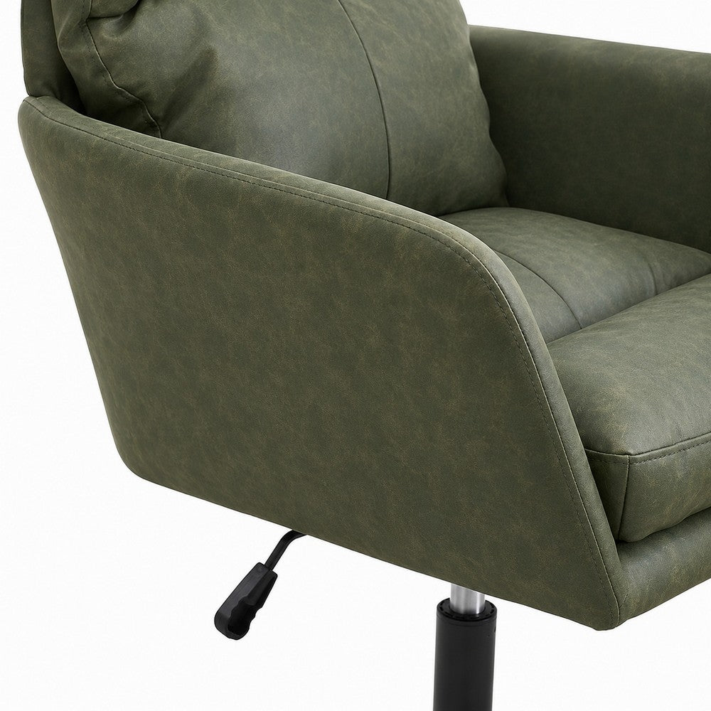 Limz Swivel Office Chair, Adjustable Height, Foam Fill Green Faux Leather