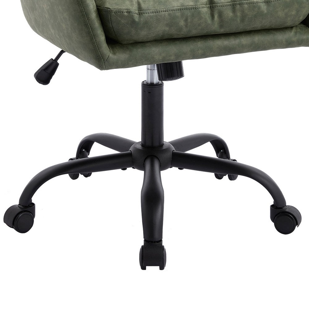 Limz Swivel Office Chair, Adjustable Height, Foam Fill Green Faux Leather