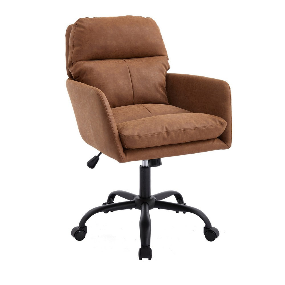 Limz Swivel Office Chair, Adjustable Height, Foam Fill Brown Faux Leather