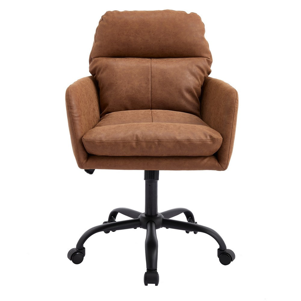 Limz Swivel Office Chair, Adjustable Height, Foam Fill Brown Faux Leather