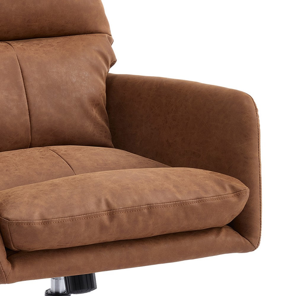 Limz Swivel Office Chair, Adjustable Height, Foam Fill Brown Faux Leather