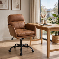 Limz Swivel Office Chair, Adjustable Height, Foam Fill Brown Faux Leather