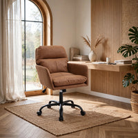 Limz Swivel Office Chair, Adjustable Height, Foam Fill Brown Faux Leather