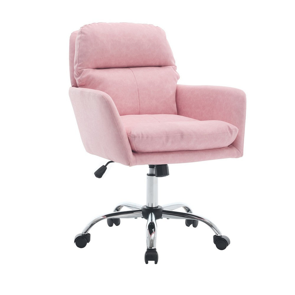 Limz Swivel Office Chair, Adjustable Height, Foam Fill Pink Faux Leather