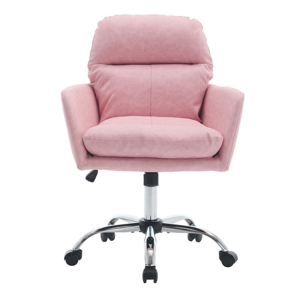 Limz Swivel Office Chair, Adjustable Height, Foam Fill Pink Faux Leather