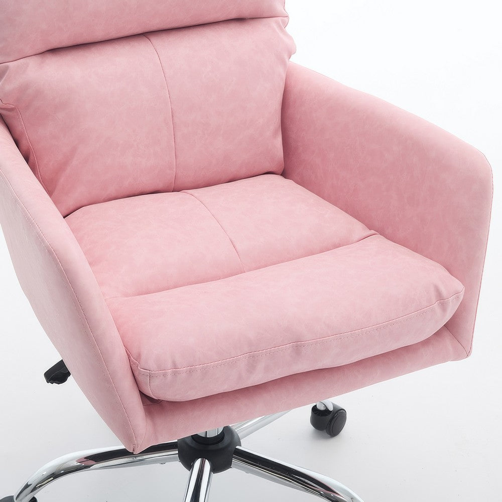 Limz Swivel Office Chair, Adjustable Height, Foam Fill Pink Faux Leather