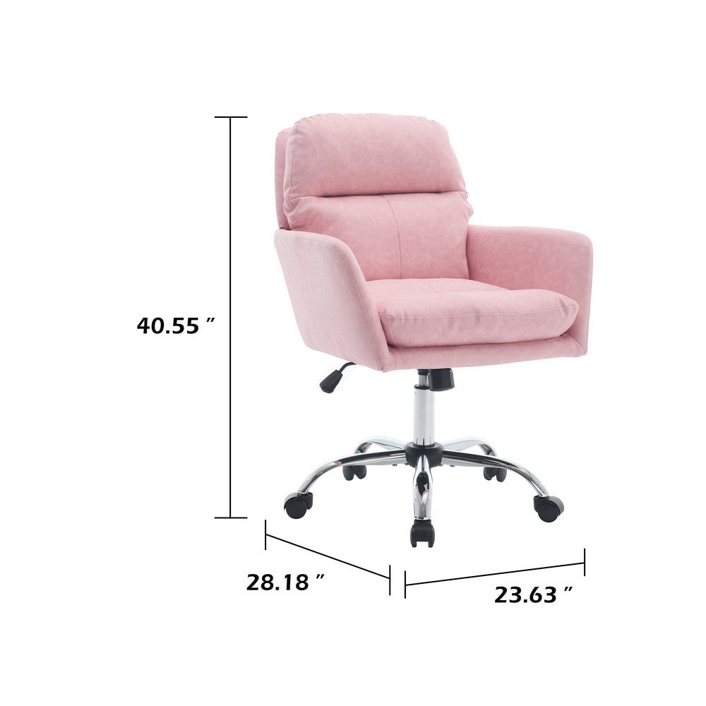 Limz Swivel Office Chair, Adjustable Height, Foam Fill Pink Faux Leather